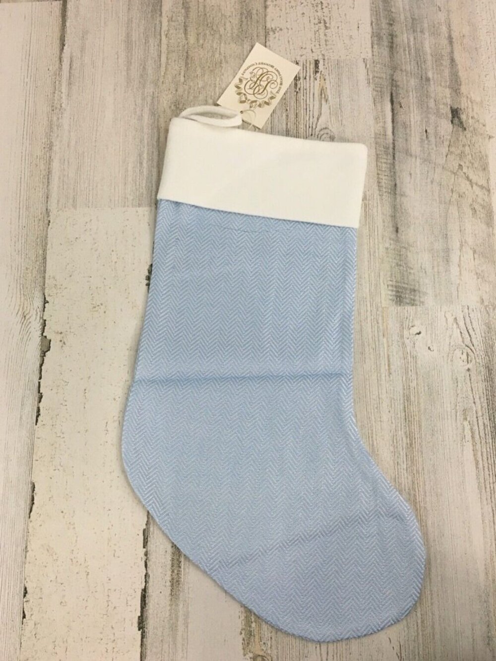 Beaufort Bonnet Company Beale Street Blue Herringbone Sleighbell Stocking NWT
